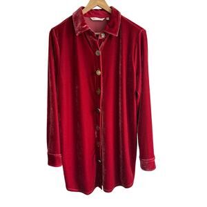 Soft Surroundings Filigree Velvet Boyfriend Shirt Red S